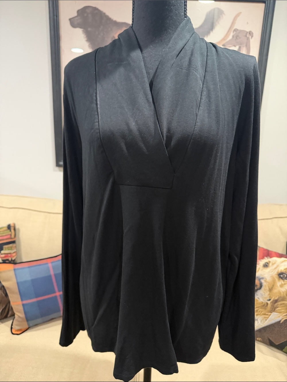 J Jill pure tranquility fleece Black Women's Long-Sleeve V-Neck Top size Large